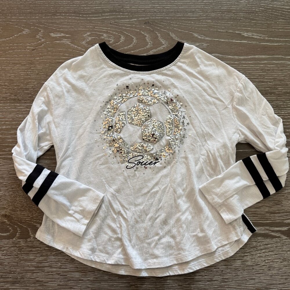 Girls Justice long sleeve t-shirt top Soccer glitter rhinestone shirt size 8
